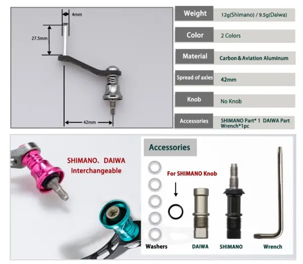 ด้ามจับรอกคาร์บอนสีดำ HEIGHTEN 42 มม. (ลูกบิดไม่มี) สําหรับรอกหมุน Shimano และ Daiwa - Image 4